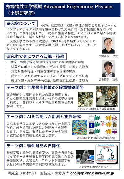 学部4年生配属説明会向けの研究室紹介チラシを掲載しました。
